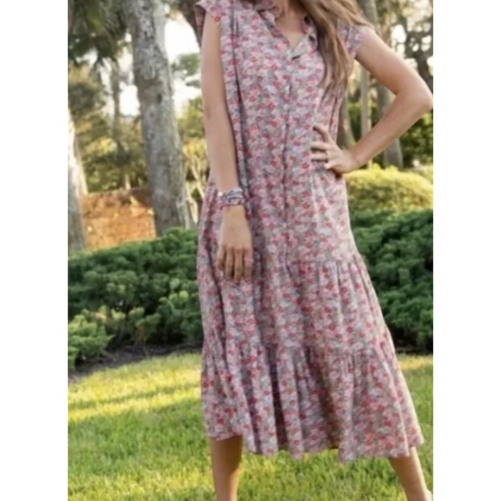 Natural Life NWT Talulah Floral Tiered Shirt Dress Med Red Pink Oversized Boho
